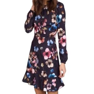 Hutch Black Floral Long Sleeve Dress with Back Ruffle and Cutout Size 10